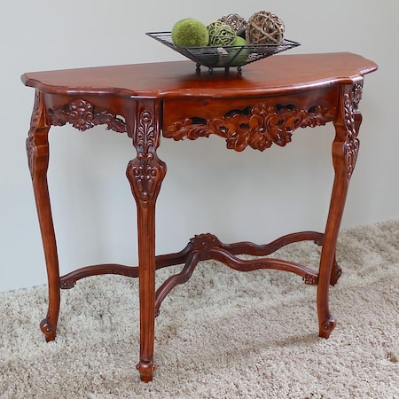 International Caravan Windsor Hand-Carved Half Moon Console Table, Stain ZM-3803-ST